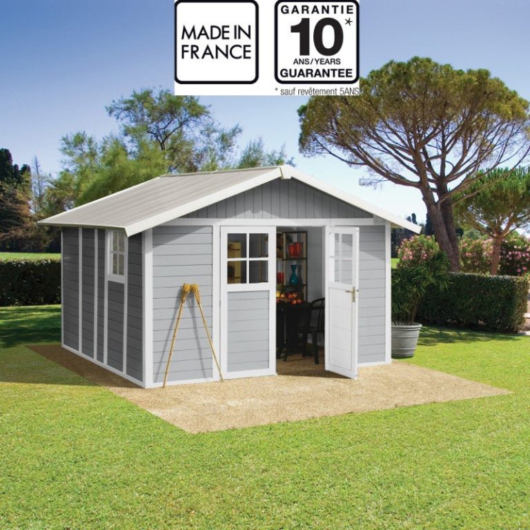 Abri de jardin en PVC 11,2m² DECO gris clair et blanc Grosfillex | 11.2 m²